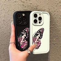 Coque de téléphone portable papillon en promotion pour iPhone 16 15 17 Air Pro Max 14 13, couleur bonbon givrée, antichoc, coque arrière