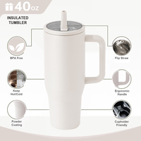 Gobelet Isotherme Réutilisable Personnalisable de 40 oz avec Poignée et Paille Rabattable, Anti-Fuite, Bouteille d'Eau Isolée sous Vide