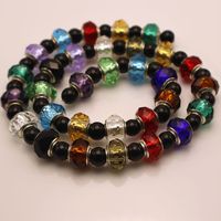 Perles en verre facetté colorées, plaquées argent, avec grand trou métallique, style européen, faites à la main, pour bracelets et colliers
