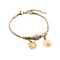 Colgante de flor de trébol de cinco hojas de acero inoxidable con cuentas de circón de diamante fino chapado en oro de 18 quilates para mujer