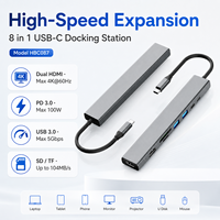 Hub USB C 8 en 1, HDMI dual 4K*60Hz + lector de tarjetas SD/TF, estación de carga PD de 100W con 2 puertos USB-C y 2 puertos USB-A 3.0 para computadora portátil