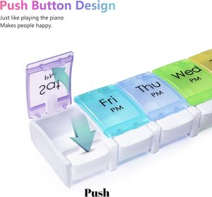 MOLN <span class=keywords><strong>HYMY</strong></span>-Organizador de pastillas de plástico grande, con botón pulsador fácil, 7 días, 14 divisores para suplementos AM PM dos veces al día, caja de medicamentos vitamínicos - Product Image 2
