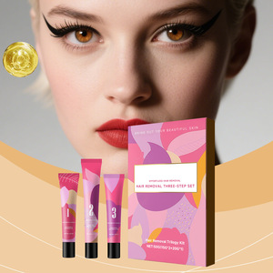 Kit d'épilation du <span class=keywords><strong>visage</strong></span> en trois étapes avec ingrédients chimiques, crème et lotion dépilatoire sans effort pour femmes - Product Image 5