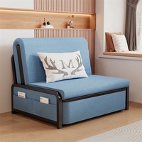 Sofá Cama Convertible de Tela Gris con Bolsillos Laterales de Almacenamiento, Plegable, Minimalista, con Dos Almohadas, para Espacios Pequeños, Muebles de Sala de Estar