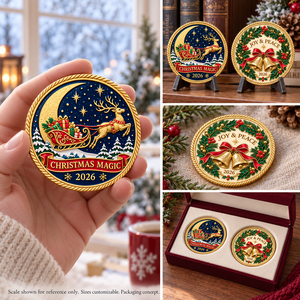 Pièces de monnaie de défi de Noël personnalisées 2026, motif traîneau de rennes et cloches de couronne, objets de collection et cadeaux de fêtes OEM ODM - Product Image 2
