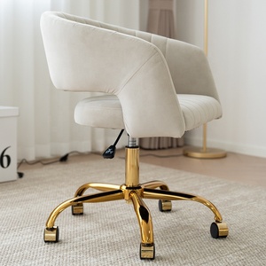 Fauteuil de bureau pivotant en velours, réglable en hauteur, avec cinq roulettes, siège moderne pour maquillage et coiffeuse - Product Image 3