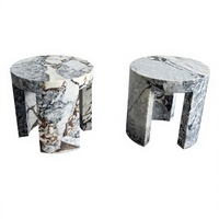 Décoration d'intérieur, meubles en pierre personnalisés, table d'appoint ronde en marbre bleu océan Galaxy Storm, style moderne pour salon, avec pieds courbes