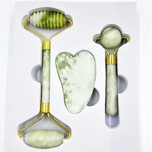 Rodillo de jade natural verde de alta calidad, rodillo de masaje facial, juego de piedras de jade Guasha