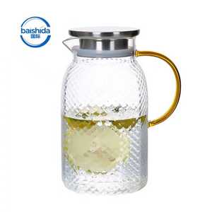Théière en verre martelé de 1000 ml résistante aux hautes températures, écologique avec poignée en verre ambré, <span class=keywords><strong>carafe</strong></span> à eau pour café et thé à domicile - Product Image 1