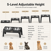 Gamelle surélevée pour chien OEM, hauteur réglable, double gamelle en acier inoxydable, pliable, antidérapante, portable, pour chiens