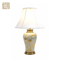 Lampe de bureau en céramique E27, motif floral blanc et or, éclairage LED électrique d'intérieur, meilleure marque