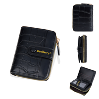 Dompet Pendek Wanita Baellerry, Tas Kartu Multi-Slot Modis dengan Ritsleting, Dompet Koin Kulit PU