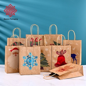 BAoren ถุงกระดาษคราฟท์ลายคริสต์มาสแบบกำหนดเองถุงบรรจุภัณฑ์สำหรับซื้อกลับบ้านสำหรับเทศกาลของที่ระลึกปั๊มสีทองสีเงินสีน้ำเงินและสีแดง - Product Image 1