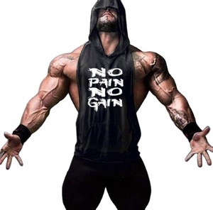 <span class=keywords><strong>Canotta</strong></span> Nera da <span class=keywords><strong>Uomo</strong></span> Personalizzata in Cotone Traspirante con Cappuccio per Palestra e Fitness, Modello Stringer da Bodybuilding - Product Image 1