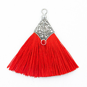 Pendientes de borla con diseño de sombrero, 5 cm, forma de boca de pez y abanico, de plata tibetana y poliéster, unisex, estilo bohemio, accesorios de joyería - Product Image 5