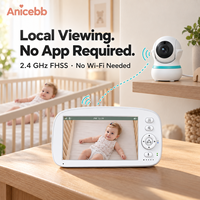 Moniteur vidéo pour bébé Anicebb 5 pouces, unité parentale 5000 mAh, 2,4 GHz FHSS, sans Wi-Fi, vision nocturne locale pour les soins familiaux