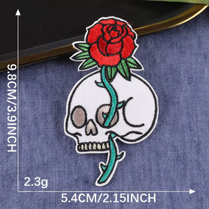New Fashion <strong>Skull</strong> Rose Biker Embroidered Patch <strong>Iron</strong> <strong>on</strong> Sew <strong>on</strong> Badge Embroidery Patch for Clothing Use in High Quality Thread - Product Image 6