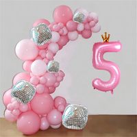40 pouces Couronne rose numéro Ballon rose Ballon en aluminium pour fille Décorations de fête d'anniversaire Décoration d'anniversaire Fournitures de fête à thème