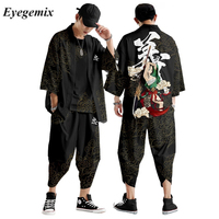 Costume deux pièces Plus la Taille S-6XL Lâche Japonais Cardigan Femmes Hommes Cosplay Yukata Vêtements Harajuku Samouraï Kimono + Pantalons Ensembles