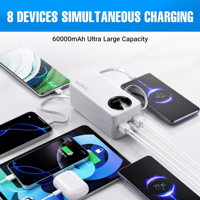 Nouvelle batterie externe de grande capacité PD 20W avec 4 câbles intégrés, écran LED, cordon, charge super rapide, 30000 mAh, avec 5 ports de sortie