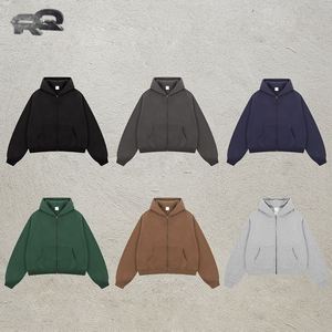 Sweat à capuche zippé en molleton 100 % coton 400 g/m² de haute qualité pour homme, coupe carrée personnalisée, col à double fermeture éclair, couleur unie, doublure hiver - Product Image 4