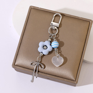Cute Acrylic Flower <b>Heart</b> Bead <b>Bag</b> Charm Colorful Striped Beads Bow Keychain Y2K Car Key Pendant Backpack Decor Wholesale - Product Image 4