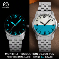 Montre de style vintage étanche 100M, options de cadran vert marine turquoise, bracelet en métal poli, montres mécaniques pour hommes