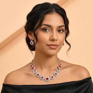 Parures de Bijoux de Mode Chrétienne en Strass de Cristal avec <span class=keywords><strong>Collier</strong></span> <span class=keywords><strong>et</strong></span> Boucles <span class=keywords><strong>d</strong></span>'Oreilles Plaqué Argent pour Mariage, Fiançailles, Fête <span class=keywords><strong>et</strong></span> Cadeau - Product Image 3
