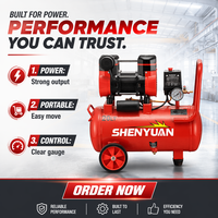 Compresor de Aire Portátil SHENYUAN de 8 Bar, Sin Aceite, Silencioso, con Certificación CE, Alimentado por CA, Duradero, con Tanque de 20L y Enfriamiento por Pistón