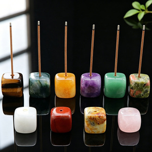 자수정 로즈쿼츠 큐브 향꽂이 미니 원석 크리스탈 향로 명상 홈데코용 - Product Image 1