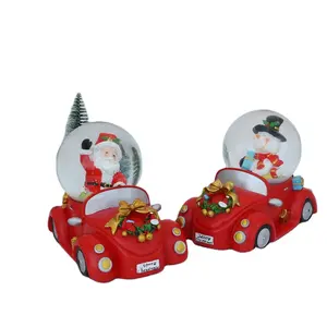 批发定制圣诞装饰水晶球圣诞老人汽车彩色汽车闪光雪球