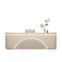 Bureau d'accueil moderne minimaliste en bois massif avec éclairage LED, écologique et durable, pour hôpital, supermarché, bureau, hall d'entrée, hôtel