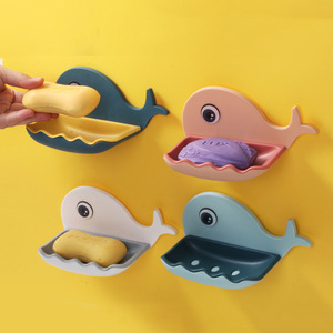 Cartoon whale soap dish, creative double-layer soap dish for bathroom use, hanging and storage, no <b>drilling</b> required. - Product Image 1