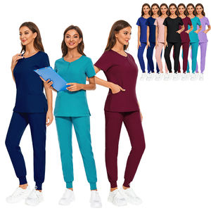 Confortable léger femmes gommages uniformes ensembles Joggers fermeture éclair-hauts hôpital médical chirurgical Salon uniformes gommage en gros - Product Image 1