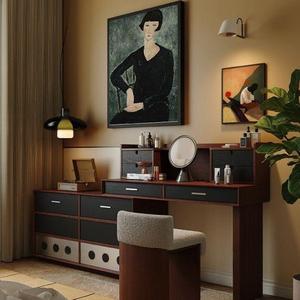 French Retro Style Dressing <b>Table</b> With Drawer Cabinet Extendable Solid Wood Bedroom <b>Makeup</b> Vanity Storage Unit - Product Image 4