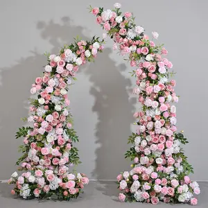 EG-S214 New White Red Dusty Blue Green Horn Floral Arrangement Rose Baby Breath Wedding Arch Flowers