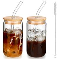 Bouteille en verre borosilicate personnalisée avec logo, couvercle en bambou et paille intégrée, tasse à café en verre de 550 ml, recyclable pour les lattes