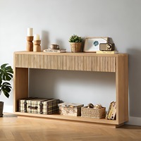 Table console moderne à rainures avec tiroirs, design étroit pour entrée, salon, rangement, panneau de particules + MDF, élégante pour petit espace