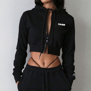 Tùy Chỉnh Phụ Nữ Đầy Đủ Dây Kéo Crop Top Áo Giản Dị Nặng Trọng Lượng Bông Áo Thun Zip up Áo Khoác