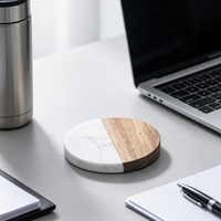 Nouveau design, dessous-de-verre rond en marbre blanc et bois, articles de cuisine, service personnalisé