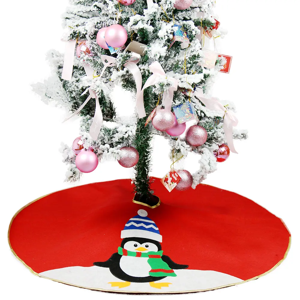 Custom 36 Inches Penguin Christmas Tree Skirt Felt Embroidered Xmas Tree Cover for Holiday Tree Ornaments Party Home Decorations