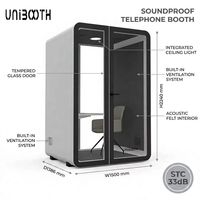 UNIBOOTH Cabine Acoustique Personnalisée en Aluminium 33dB ISO 23351 ASTM-E84 Ignifuge à Montage Rapide pour Espace de Coworking et Studio – Vente en Gros
