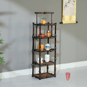 Zhuqige Bamboo Five Tier Tea Cabinet Storage <b>Rack</b> For Tea Ceremony Accessories Durable Standing Type Rectangle Rattan <b>Shelf</b> - Product Image 1