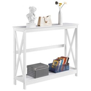 <span class=keywords><strong>Console</strong></span> élégante au design classique en bois blanc pur avec grand <span class=keywords><strong>tiroir</strong></span> de rangement pour entrée, couloir ou salon - Product Image 4