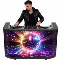 Poste de DJ Noir Portable avec Façade, Support de Table, Écran LED et Mur Vidéo pour Cabine DJ