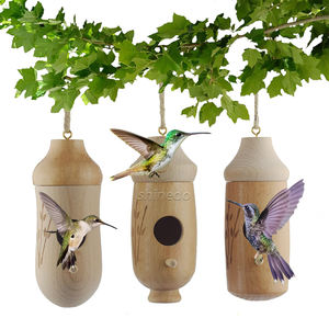 Jaula de madera creativa para pájaros colgante, casa de colibrí elegante para Wren Swallow Sparrow, Nido de Pájaro de jardín duradero - Product Image 1