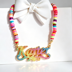 Collana Personalizzata con Nome Colorato, Ciondolo con Nome Sfumato Arcobaleno, Catena con Perline Carine <span class=keywords><strong>per</strong></span> <span class=keywords><strong>Bambine</strong></span> - Product Image 3