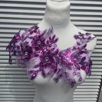 Patch en tulle brodé 3D avec des paillettes et des perles