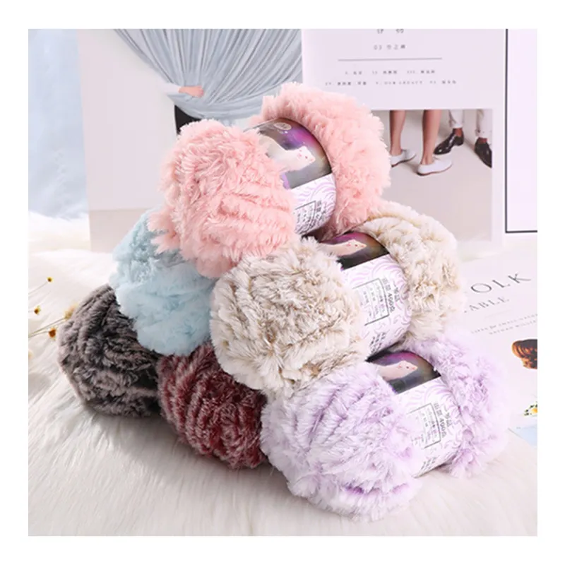 Free samples fake fur yarn for hand knitting 100% colourful crochet polyester for Hats Scarf and Blanket etc