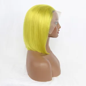 Yongchuan RTS bobo wigs human hair lace front for white women hand tied neon short straight bob wig